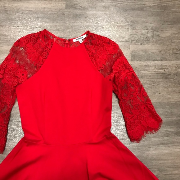 BB Dakota Yale Red Lace Fit and Flare Dress Small - Picture 6 of 8